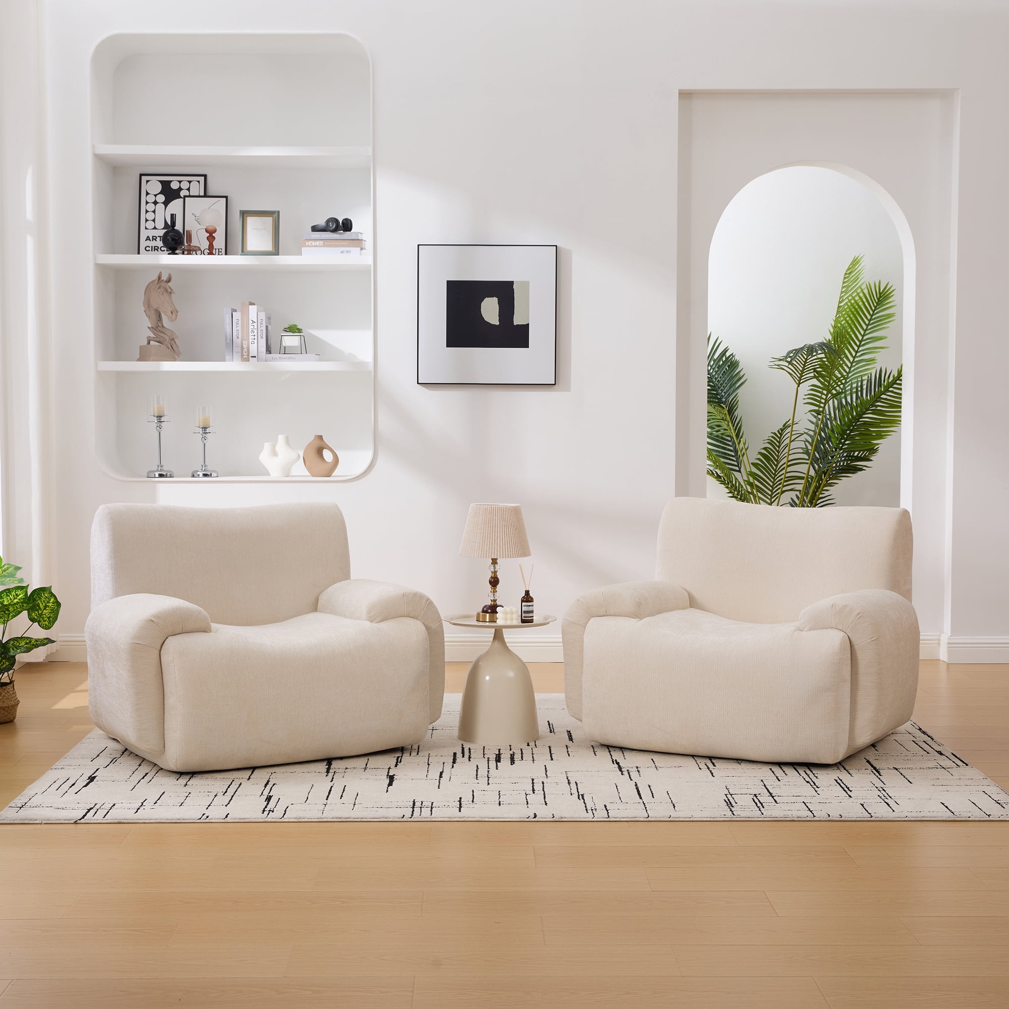43" Wide Modern Upholstered Oversized Accent Chair, Boneless Single Sofa Chair, Chenille Armchair Comfy Reading Lounge Chair with Deep Seats for Living Room Bedroom Apartment, Dorms, Beige