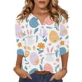 thumbnail image 4 of HAVUITYY Bunny Eggs Sweaters for Womens, Cute Easter Printed Womens 3/4 Sleeve Tops, Spring Going Out Shirts for Women Wear & Gifts, 4 of 5