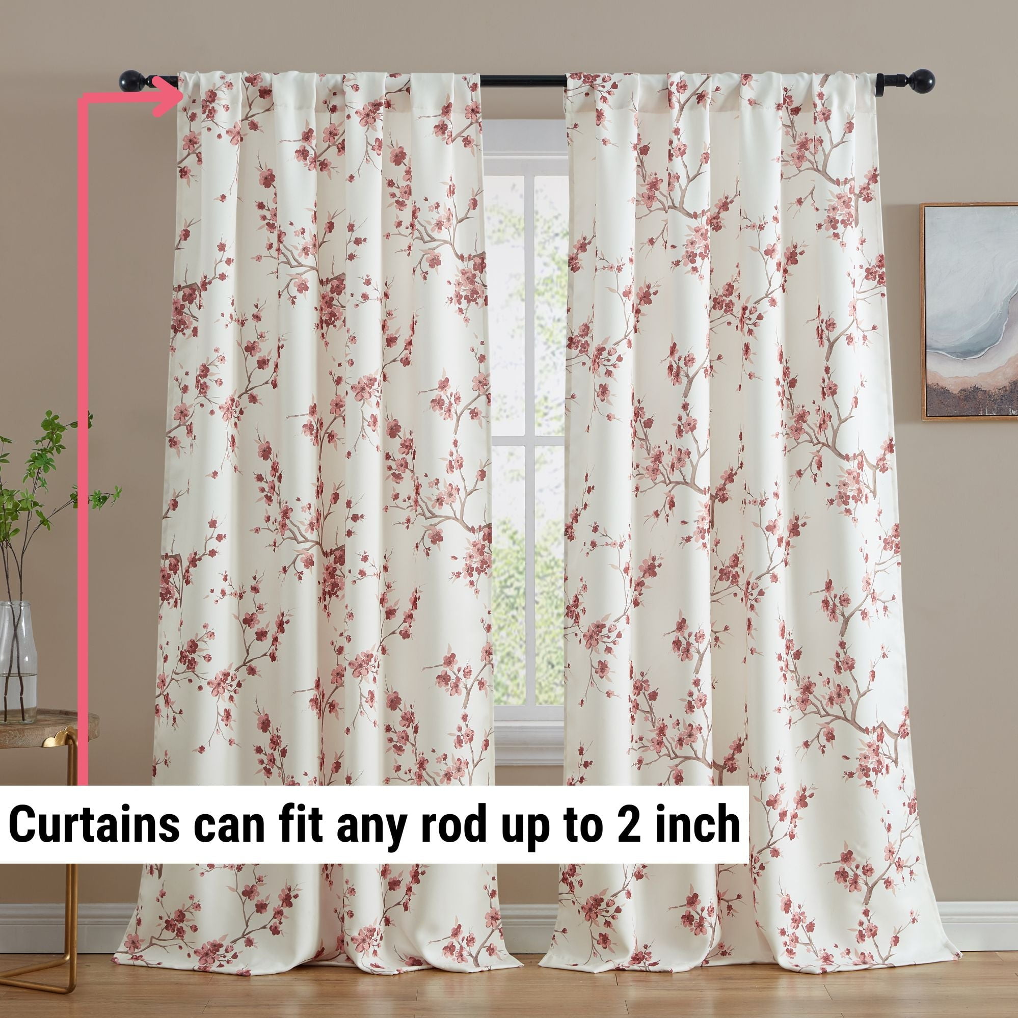 THD Yasmine Floral Room Darkening Rod Pocket Light Filtering Curtain Panels - Set of 2