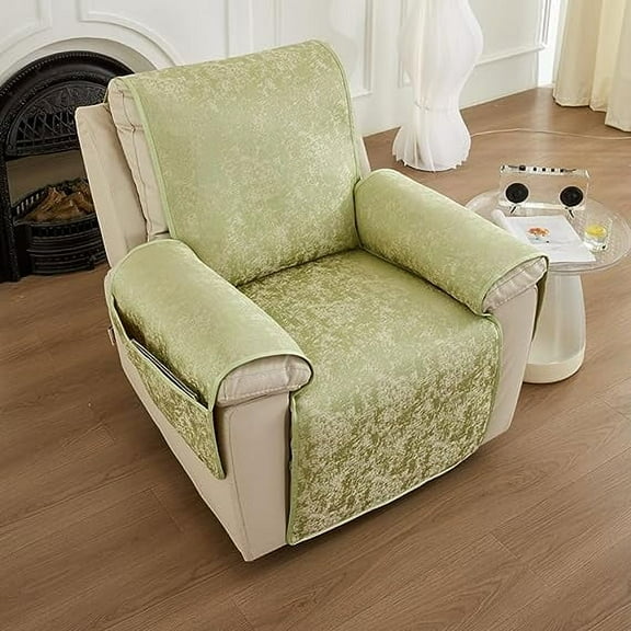 Zhuge Recliner Chair Covers for Reclining Chair, Non Slip Chair Cover with Pocket Washable Recliner Slipcovers Furniture Protector for Kids Dogs Cats Pet (Green,24" W)