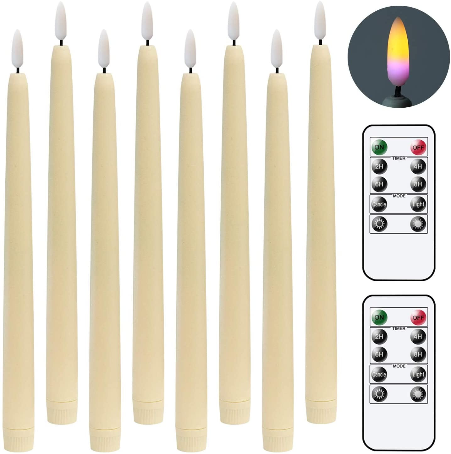 "Happyline" Flameless Taper Candles Battery Operated with 10Key Remote