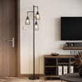 thumbnail image 5 of SUNMORY 68" 3-Light Farmhouse Dimmable Black Floor Lamp with Black Cage Shades, 5 of 10
