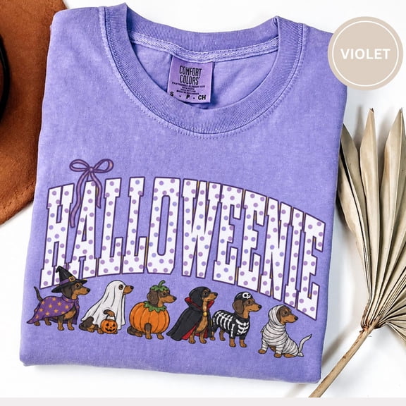 PAVIG Halloweenie Dachshund Costume Cute Wiener Dog Garment-Dyed Tee