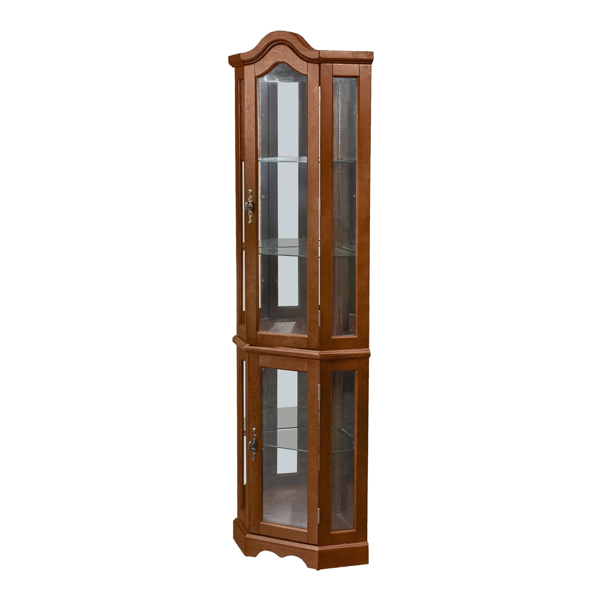 Miniyam 5 Shelf Corner Curio Display Cabinet with Lights,China Display Cabinet with Glass Doors,Lighted Display Cabinet,Walnut(E26 light bulb not included)