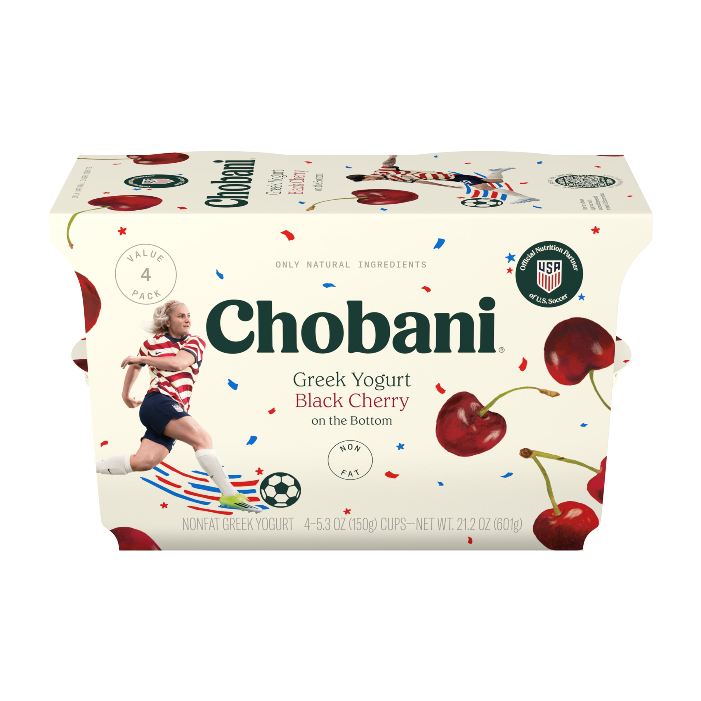 Chobani Non-Fat Greek Yogurt Black Cherry on The Bottom 5.3 oz 4 Pack