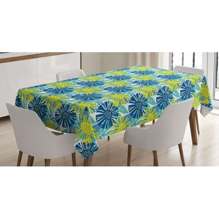 

Floral Tablecloth Doodle Style Flower Motifs in Paintbrush Streaks and Dots Rectangle Satin Table Cover Accent for Dining Room and Kitchen 60 X 84 Dark Sky Blue Turquoise by Ambesonne