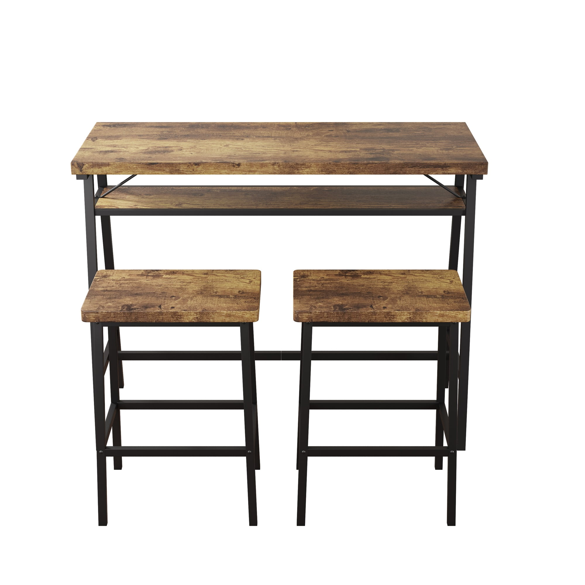 Resenkos 3 Piece Counter Height Bar Table Set with 2 Stool, Kitchen Dining Room Pub Breakfast Table and Chairs Furniture Set, Brown Resenkos 3 Piece Counter Height Bar Table Set with 2 Stool, Kitchen Dining Room Pub Breakfast Table and Chairs Furniture Set, Brown