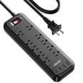 thumbnail image 1 of LENCENT Regleta de 2 clavijas, adaptador de salida polarizado de 3 clavijas a 2 clavijas, protector contra sobretensiones 1700J, cable de extensión de 6 pies, 10 salidas de CA y 4 USB (5 V 3,4 A máx.), 1 of 5