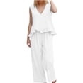 thumbnail image 4 of Cagogo Women's 2 Piece Outfits Sleeveless Tank Top Wide Leg Pants Set Casual Boho Beach Summer Loose V Neck Tops Flowy Pants Lounge Travel Matching Tracksuits, White M, 4 of 9