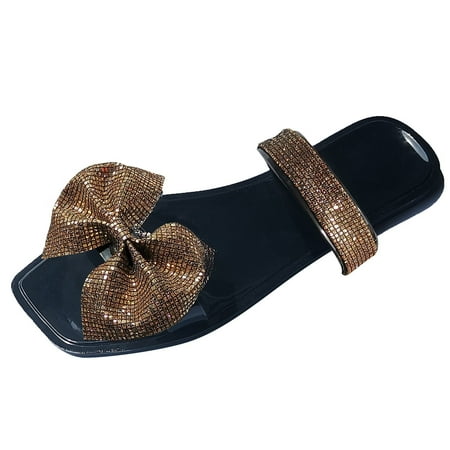 

Slippers for Women Womens Shoes Summer Slippers Sequin Bow Square Toe Slippers Fashion Flat Plus Size Slippers Womens Slippers Pu Gold 40