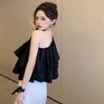 thumbnail image 2 of AMERTEER Women One Shoulder Blouse Ruffled Layered Sleeveless top Tee Off Shoulder Pullover T-Shirt Solid Color Cropped Shirt, 2 of 4