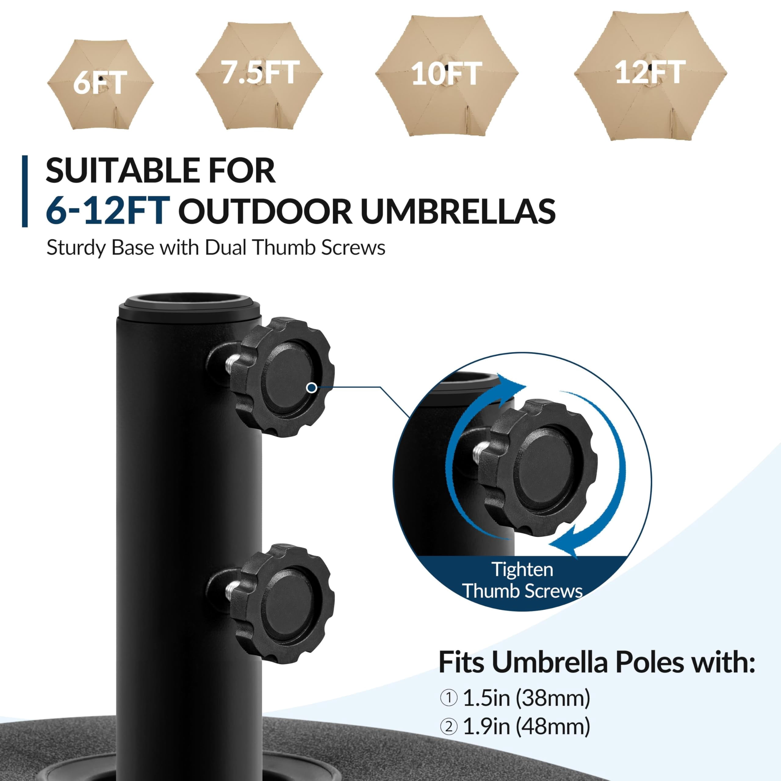 Heavy Duty Fillable Umbrella Base 123lb Capacity, Patio Umbrella Stand with 4 Wheels and 2 Lockable Casters, Outdoor Umbrella Holder for Deck Poolside Garden Backyard, Black