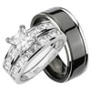 His and Hers Wedding Rings Set Sterling Silver Titanium Matching Bands for Him and Her (10/13)