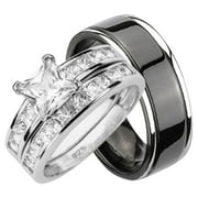 His and Hers Wedding Rings Set Sterling Silver Titanium Matching Bands for Him and Her (10/13)