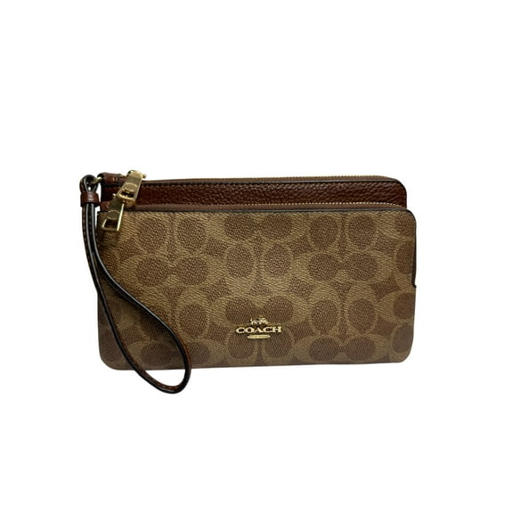 Coach Women's Double Zip Wristlet Wallet in Signature Canvas (IM/Tan/Brown)