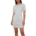 thumbnail image 5 of Generic Women's Ruched Bodycon Mini Dress Drawstring Side Short Sleeve Crewneck Solid Color Tight Nightclub Party Dress, 5 of 6