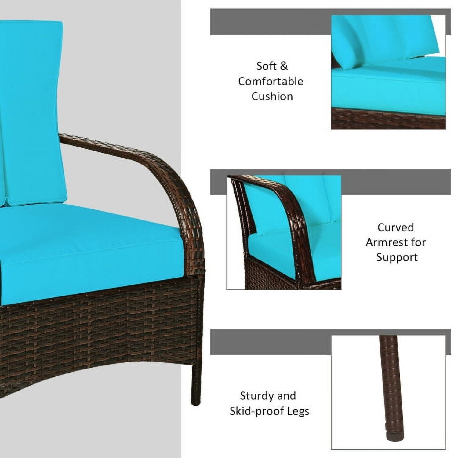 Aimee Lii 3 Pcs Patio Conversation Rattan Furniture Set, Small Patio Set with Glass Top Coffee Table and Cushions, Turquoise