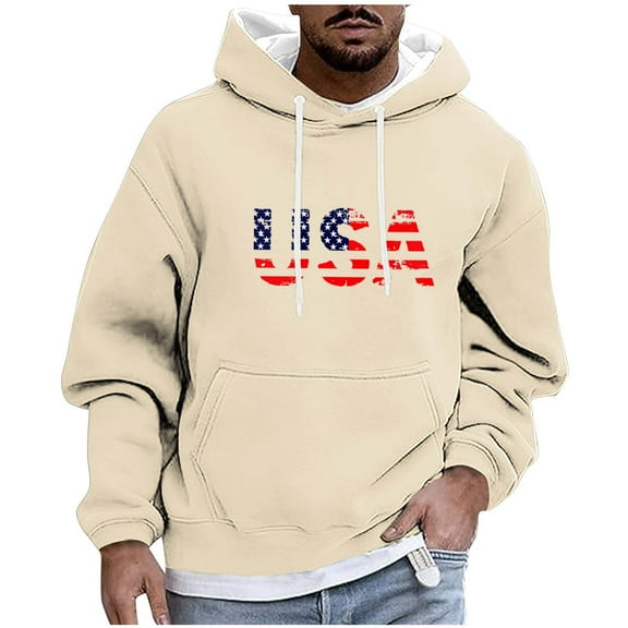 Awdenio Sweatshirts for Men USA Flag American Patriotic Long Sleeve Pocket Pullover Sweatshirts
