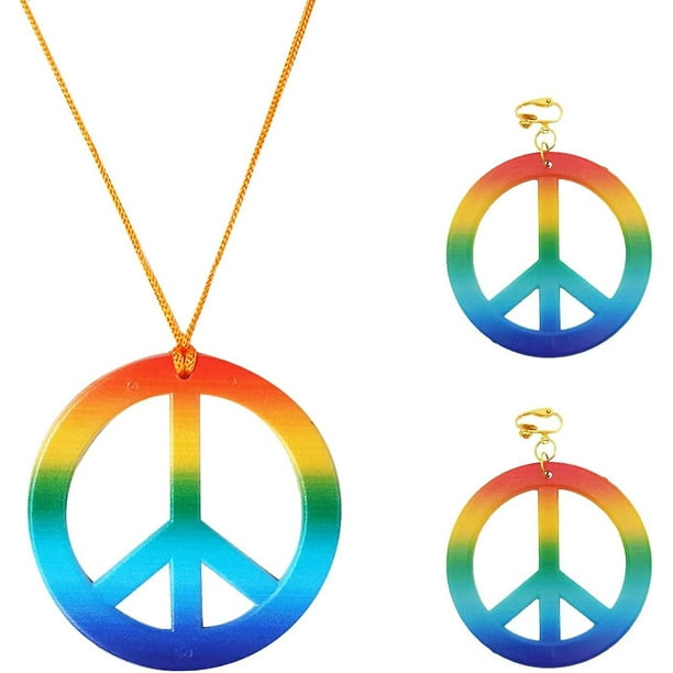 Hippie Costume Jewelry Set Hippie Costume Necklace And Earrings Set Hippie Style Peace Sign Hippie Accessories For Party