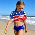 thumbnail image 2 of LIIPEE Big Girls Swimsuit Sets 2 Piece Set Kids 4th Of July Casual Summer Red White Blue Stars Print Short Sleeve Swim Tops Solid Color Briefs Cute Beach Swimwear,9-10 Years, 2 of 4