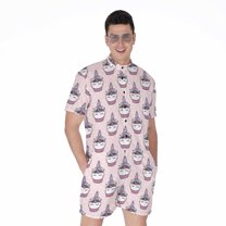 Unicorn Cupcake Pattern Short Sleeve Men'S Rompers, Unicorn Casual Summer Jumpsuits Outfit