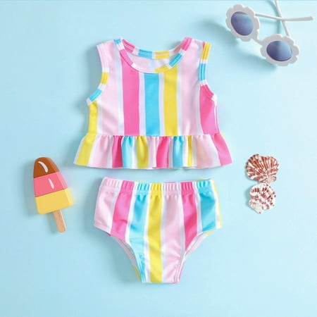 

Clearance! Daylightpeach Toddler Baby Girl Cute 2PCS Bathing Suit Beach Sets Kids Bikini Swimsuit Set Rainbow Swimwear
