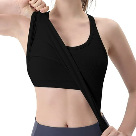 HCURIBAD Sports Bras for Women  Summer Solid Color Workout Tank Tops for Women with Built in Bra  Sleeveless Gym Tops Seamless Racerback Athletic Yoga Shirts  Wireless Bras for Women Black XL