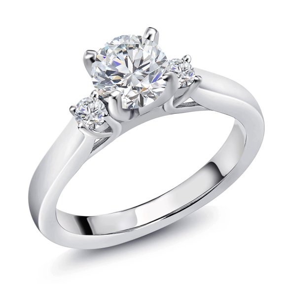 Gem Stone King White Lab Grown Diamond 3-Stone Engagement Ring for Women | 925 Sterling Silver | 0.87 Cttw | Round 6MM and 2.5MM | Gemstone April Birthstone | DEF Color | VVS-VS Clarity | Size 5