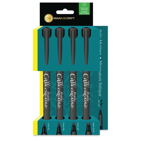 Manuscript Callicreative Italic Markers 4/Pkg-Black, Assorted Tips