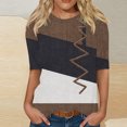 thumbnail image 2 of Elbow Length Crewneck Shirts Women Casual Loose Patchwork T-Shirts Summer Basic Tunic Tops (S, Brown), 2 of 5