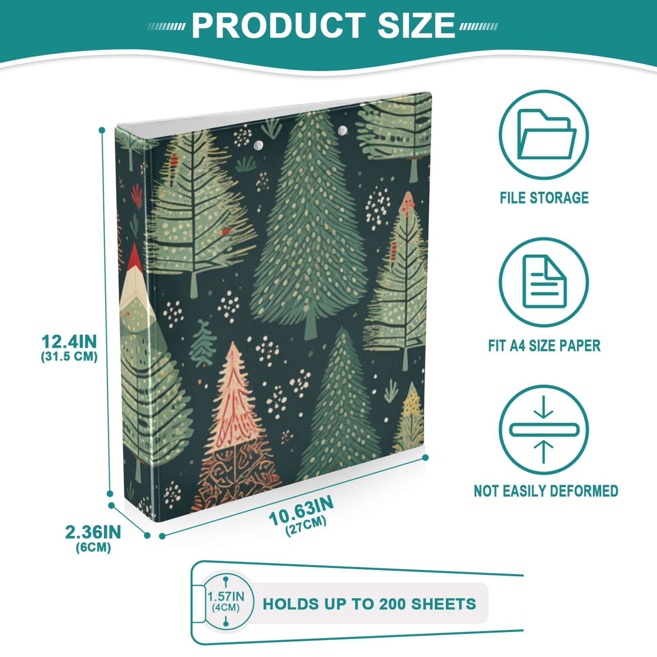 Rustic Trees 3 Ring Binders 1.5 inch Hardcover File Folders with Interior Pockets A4 Size Organizer for School Office Hospital