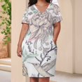 thumbnail image 3 of Floral Hummingbird Elegant Seamless Pattern Women's Loose Short Sleeve Dress Casual Summer Plus Size Long Dresses with Pockets, 3 of 5