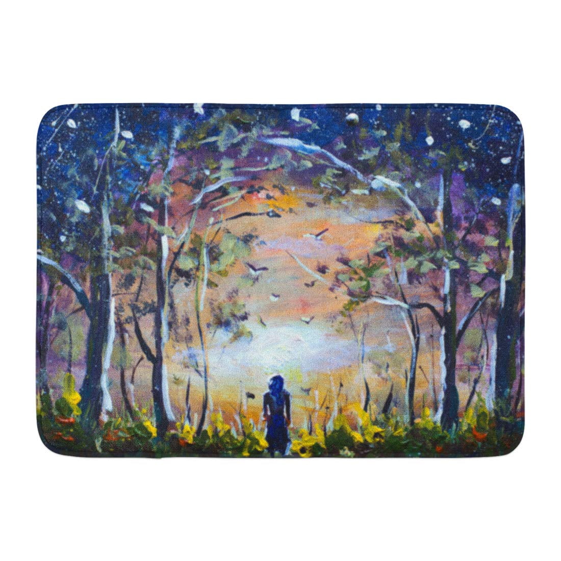 GODPOK Original Oil Painting Girl in Beautiful Mystical Forest Dawn