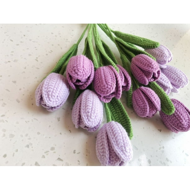 Ramo de tulipanes tejido a mano, bolsa de material para manualidades, crochet, lana, regalo casero para novias, día de San Valentín