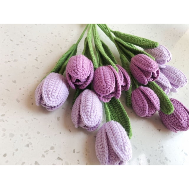 Ramo de tulipanes tejido a mano, bolsa de material para manualidades, crochet, lana, regalo casero para novias, día de San Valentín