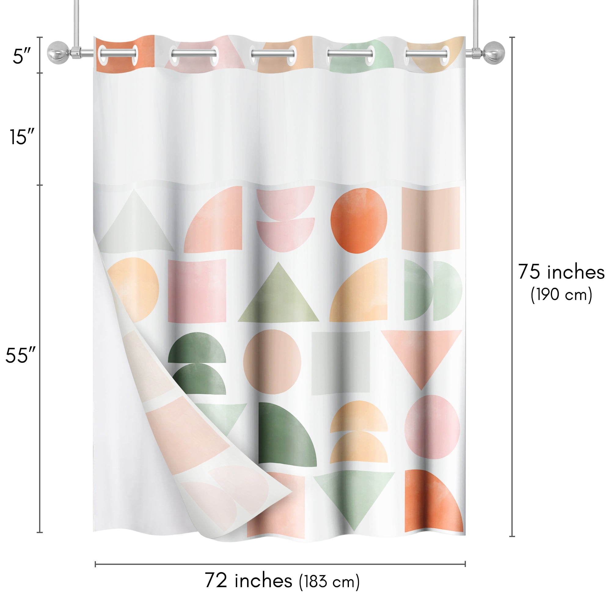 Americanflat 72x75 Hookless Shower Curtain - Abstract Orange Green Shower Curtain with Sheer Panel, Snap-In Liner, and Grommets - 100% Polyester
