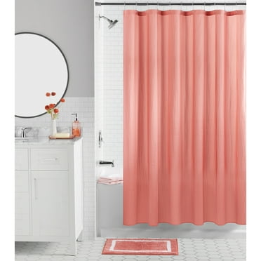 Mainstays 16-Piece Terracotta Textured Shower Curtain Bathroom Set – Fabric Curtain with Rug, Hooks, Soap Pump & Tray