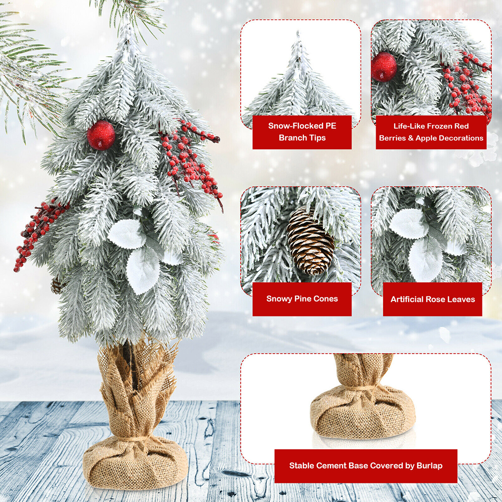 Kadyn 19" Tabletop Christmas Tree, Artificial Christmas Tree for Christmas Decorations, Home, Kitchen, Dining Table, Mini Christmas Pine Tree with W/pine Cones & Red Berrie, White