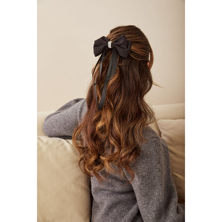 Scunci x Kelsey Anderson Faux Pearl Bow Barrette, Black, 1 count