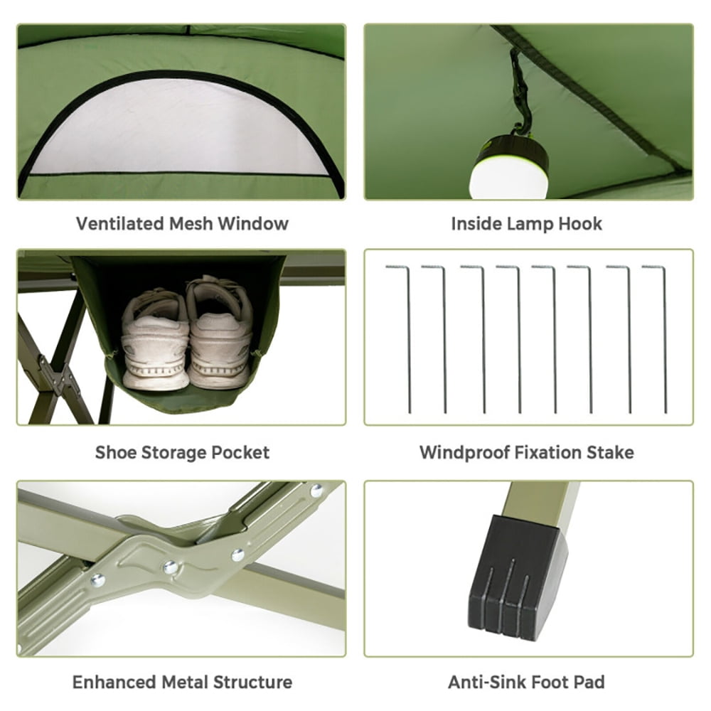 Aimee Lii 2-Person Outdoor Camping Tent with External Cover, Easy Set Up Camping Tents Shelter, Green