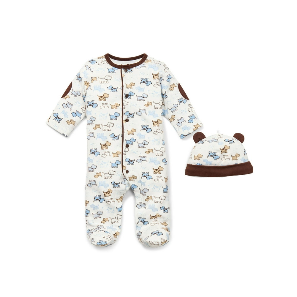 LTM Baby Cute Puppies Snap Front Footie Pajamas with Hat For Baby