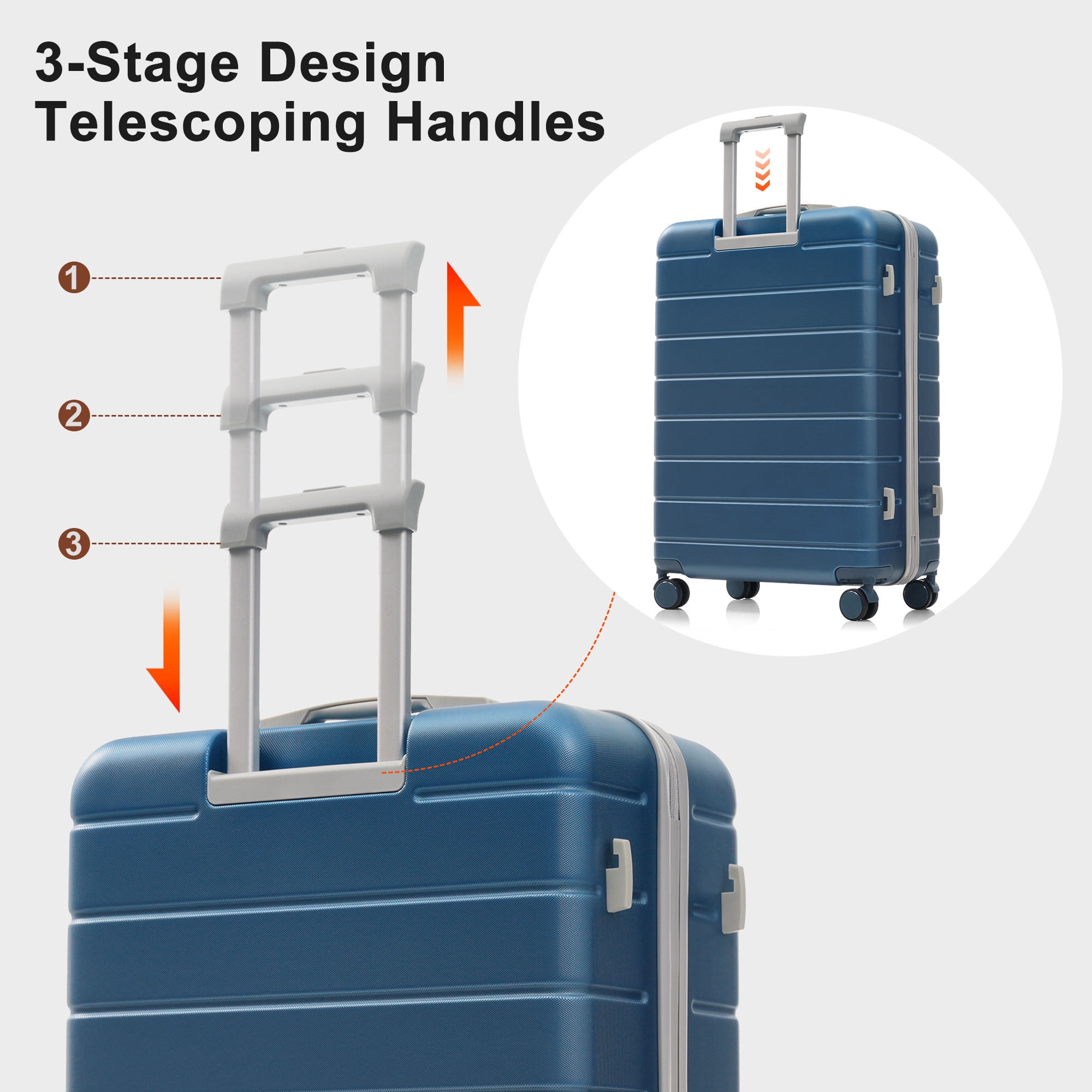 Euroco 3 Piece Luggage Sets, Lightweight Durable ABS Suitcase with Spinner Wheels and TSA Lock for Men Women(20"/24"/28"),Blue