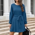 thumbnail image 2 of Robe à Manches Longues Femmes Automne et Hiver Manches Longues Poche Tricot Taille Moyenne Longue Robe Pull à Lacets Manches Longues Col Rond Robe Manches Longues Femmes, 2 of 4