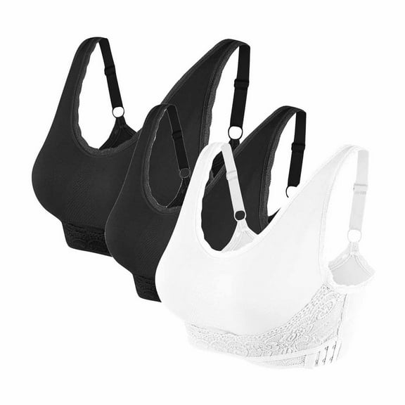 Jgppe Sports Bras for Women 3 Pack Front Criss Cross Side Buckle Lace Wireless Push up Seamless Bra with Pad