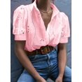 thumbnail image 5 of Gynyvoja Womens Summer Tops Cute Boho Blouses Beach Vacation Spring Outfits Eyelet Embroidered Clothes Pink L, 5 of 7