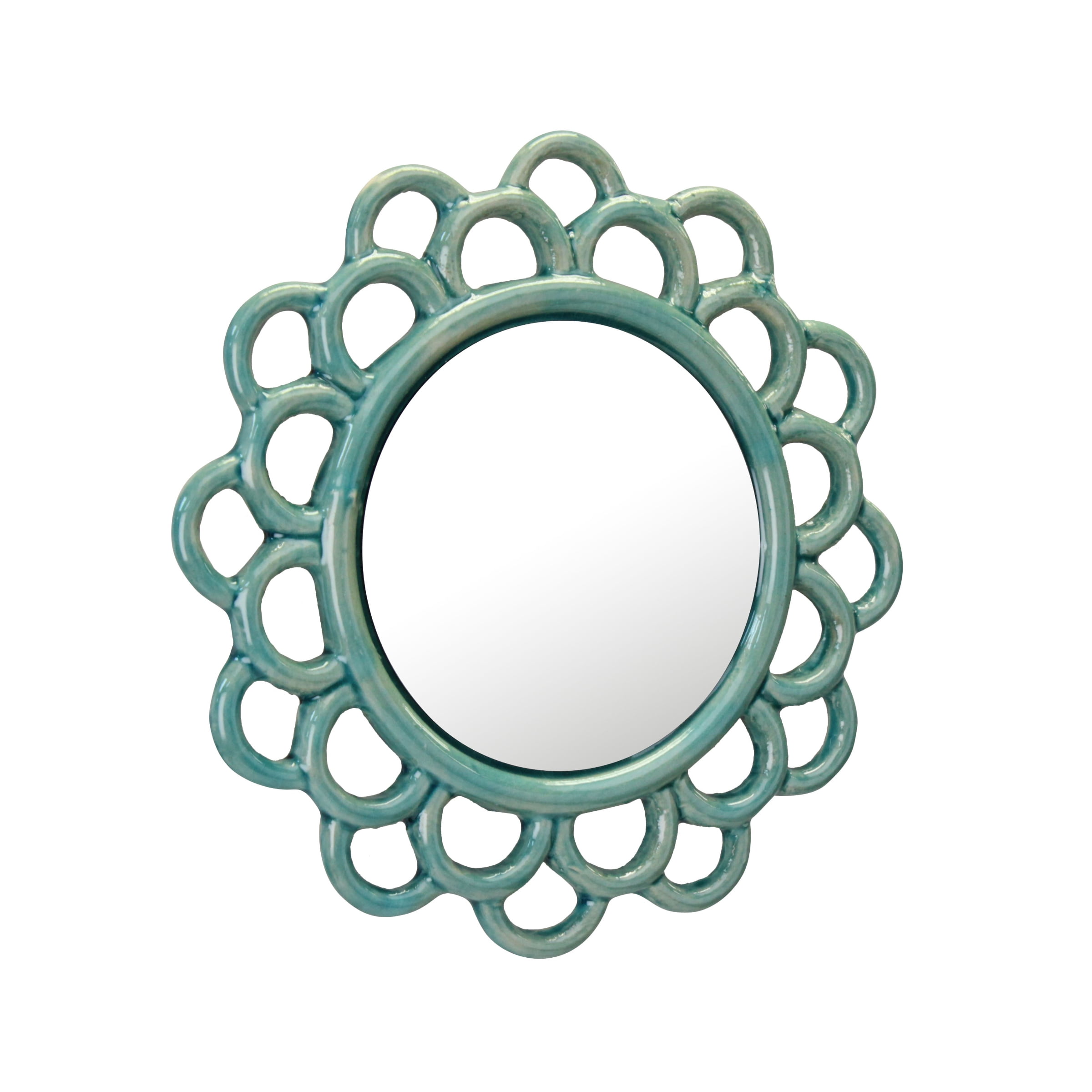 Stonebriar 9" Circle Ceramic Cutout Hanging Wall Mirror, Turquoise