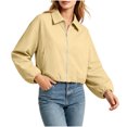 thumbnail image 6 of Cropped Jackets For Women Lapel Front Zipper Long Sleeve Pleated Hem Outwear Spring Fall Casual Trendy Cardigan (XS, Yellow), 6 of 9