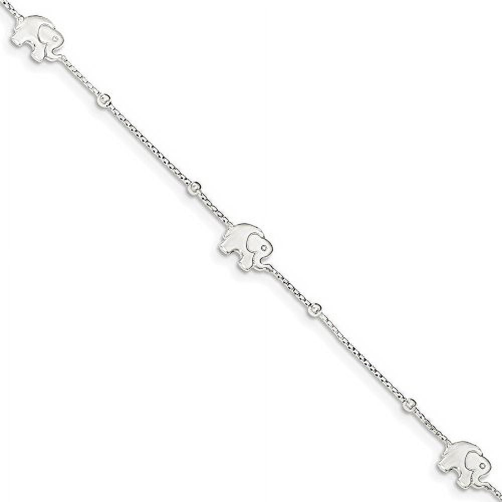 925 Sterling Silver 8mm Polished Elephant Chain Anklet with 2in Extender Length