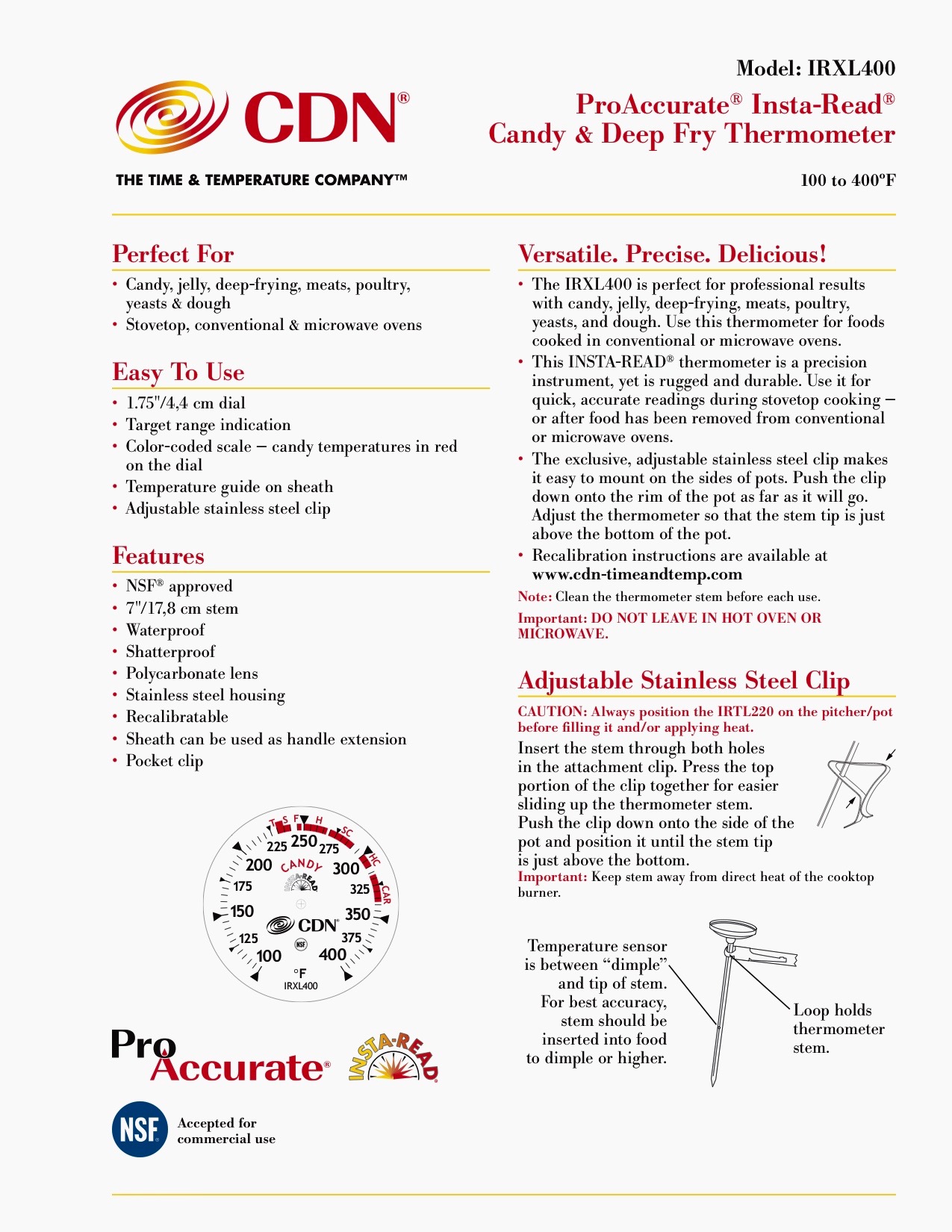 CDN® IRXL400 Insta-Read® Candy Thermometer - 6 / CS