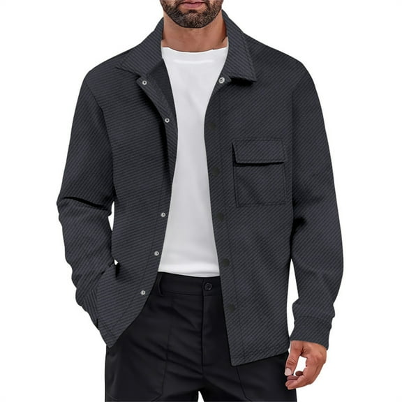 LTTVQM Mens Casual Shirt Jacket Button Down Waffle Jacket Long Sleeve Sweater Jackets Quilted Shacket Overshirt Dark Gray L